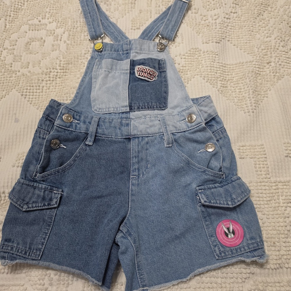 Looney Tunes Justice Denim Bibs Shortalls Girls 7 Cargo Y2K Vibe Fun Classic